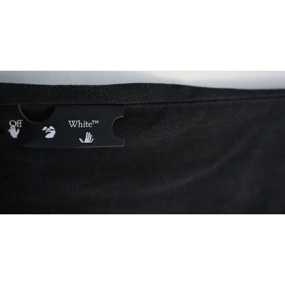 Off-White Women's Sz 26 Black Slogan-Print Straight High-Rise Denim Jeans - Picture 5 of 9